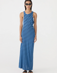 Bassike Asymmetric Tank Dress Blue Navy Stripe