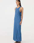 Bassike Asymmetric Tank Dress Blue Navy Stripe