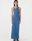 Bassike Asymmetric Tank Dress Blue Navy Stripe