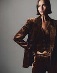 Courtney Zheng Xander Silk Velvet Corduroy Blazer Cognac