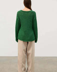 Zulu and Zephyr Linen Blend Hand Knit Jumper Tallow Green