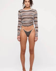 Zulu and Zephyr Gathered Long Sleeve Knit Top Black Stripe