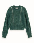 Scotch and Soda Distressed Cable Stitch Cropped Pullover Space Dye Green