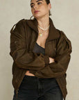 Spell Fontaine Leather Bomber Jacket Vintage Brown