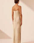 Shona Joy Shae Plunged Tie Maxi Dress Oat
