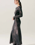 Silk Laundry Full Sleeve Bias Dress Smoke