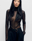 Silk Laundry Silk Mesh Turtleneck Black