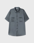 Silk Laundry Short Sleeve Boyfriend Shirt Slate