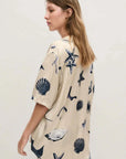 Silk Laundry Short Sleeve Boyfriend Shirt Seashells