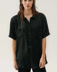 Silk Laundry Short Sleeve Boyfriend Shirt Black