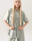 Silk Laundry Short Sleeve Boyfriend Shirt Alabaster