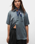 Silk Laundry Short Sleeve Boyfriend Shirt Slate