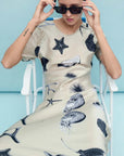 Silk Laundry Short Sleeve Bias Dress Seashells