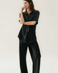 Silk Laundry Short Sleeve Boyfriend Shirt Black