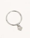 By Charlotte Sterling Silver Crystal Lotus Heart Padlock Ring