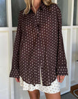 Rowie Ramona Silk Long Sleeve Shirt Cacao Spot