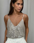 Charli Sienna Sequin Top Silver One Size