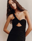 Shona Joy One Shoulder Yvette Midi Dress Black