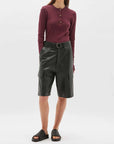 Bassike Rib Contrast Placket Long Sleeve Tee Mulberry