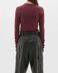 Bassike Rib Contrast Placket Long Sleeve Tee Mulberry