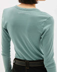Bassike Slim Rib V Neck Long Sleeve T Shirt Lagoon