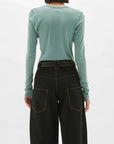 Bassike Slim Rib V Neck Long Sleeve T Shirt Lagoon
