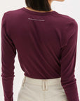 Bassike Slim Rib V Neck Long Sleeve T Shirt Mulberry