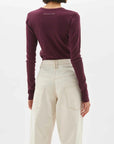 Bassike Slim Rib V Neck Long Sleeve T Shirt Mulberry