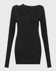 Bassike Slim Rib Cut Out Long Sleeve T Shirt Black