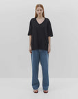 Bassike Slouch V Neck Short Sleeve TShirt Black