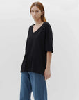 Bassike Slouch V Neck Short Sleeve T Shirt Black