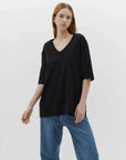 Bassike Slouch V Neck Short Sleeve T Shirt Black