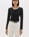 Bassike Slim Scoop Neck Rib Long Sleeve