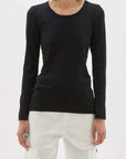 Bassike Slim Scoop Neck Rib Long Sleeve