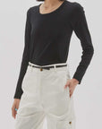 Bassike Slim Scoop Neck Rib Long Sleeve