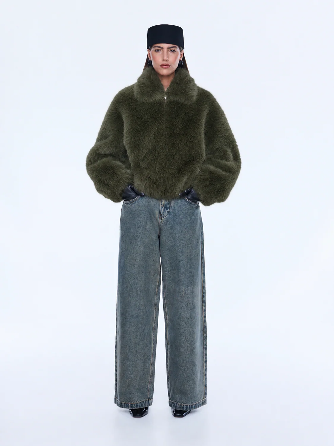Ena Pelly Daphne Faux Fur Bomber Olive