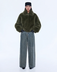 Ena Pelly Daphne Faux Fur Bomber Olive