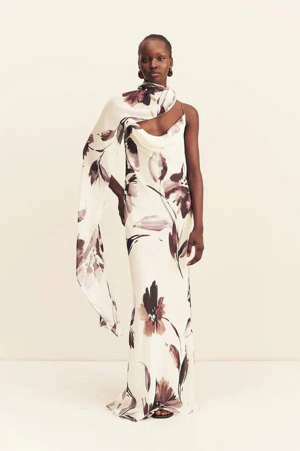 Shona Joy Marpessa Bias Maxi Dress With Scarf Berry White