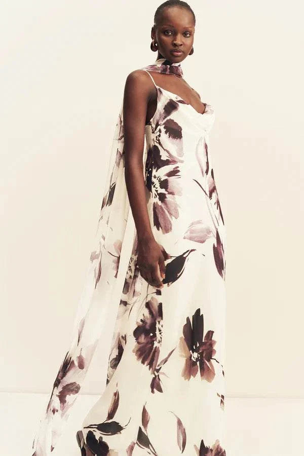 Shona Joy Marpessa Bias Maxi Dress With Scarf Berry White