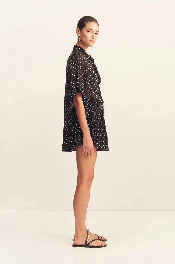 Shona Joy Short Sleeve Neck Tie Shirt Noir Polka