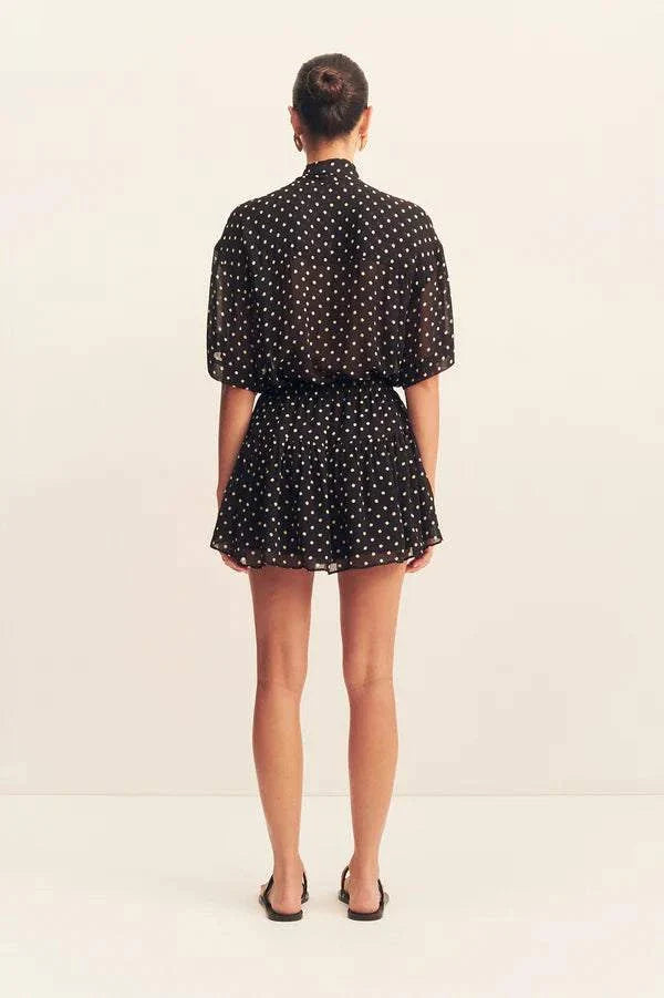 Shona Joy Short Sleeve Neck Tie Shirt Noir Polka