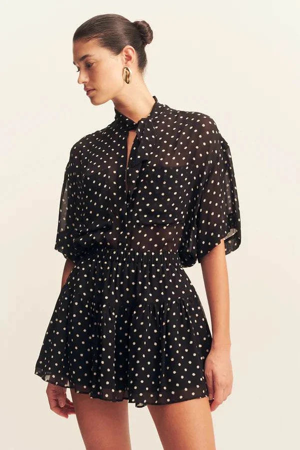Shona Joy Short Sleeve Neck Tie Shirt Noir Polka