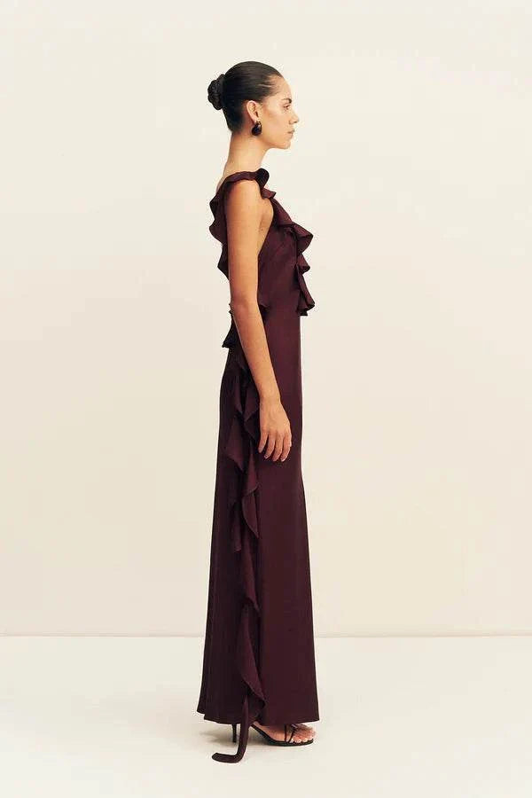 Shona Joy Agnes Ruffle Slip Bias Maxi Dress Wine Tasting