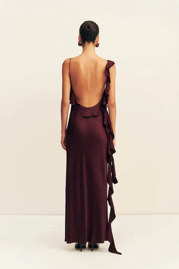 Shona Joy Agnes Ruffle Slip Bias Maxi Dress Wine Tasting