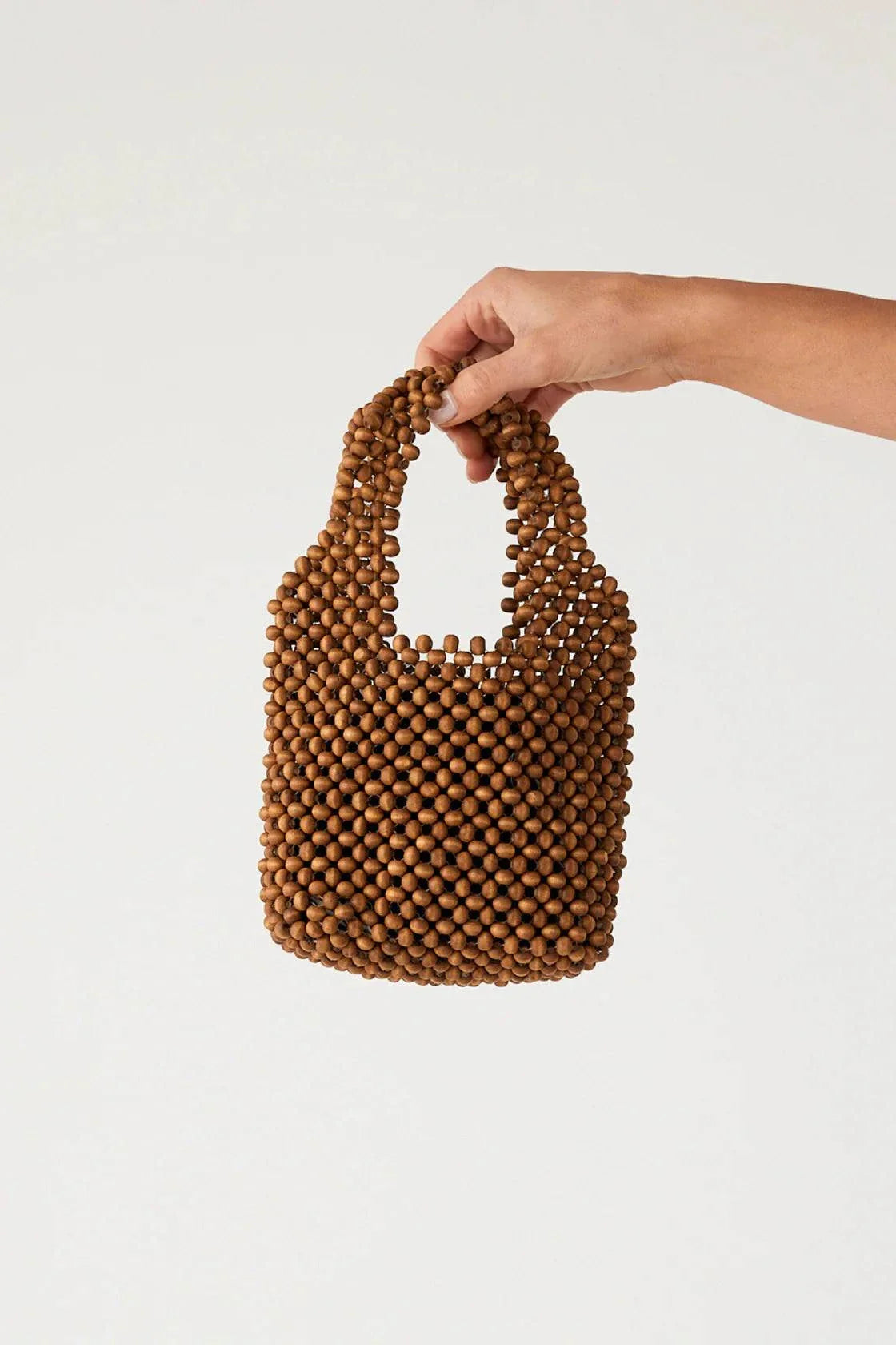 Zulu and Zephyr Small Beaded Bucket Bag Walnut Solid