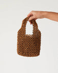 Zulu and Zephyr Small Beaded Bucket Bag Walnut Solid