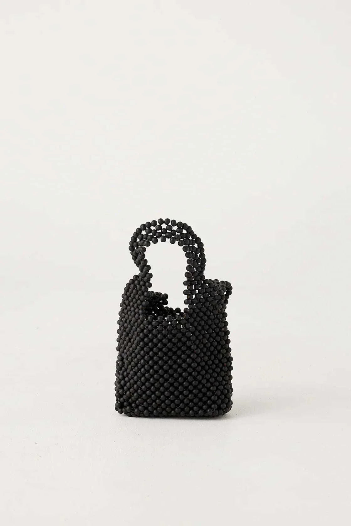 Zulu and Zephyr Small Beaded Bucket Bag Black Solid