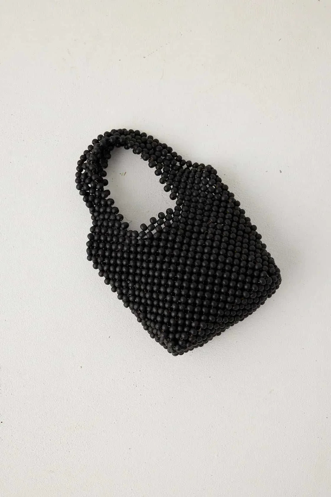 Zulu and Zephyr Small Beaded Bucket Bag Black Solid