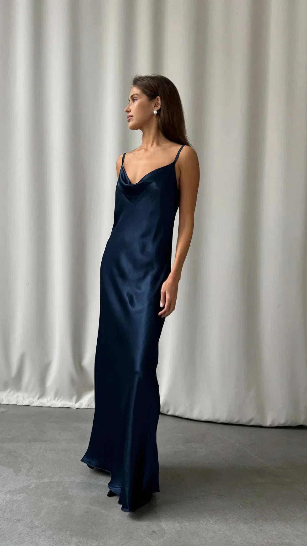 Charli Alena Satin Dress Deep Navy One Size