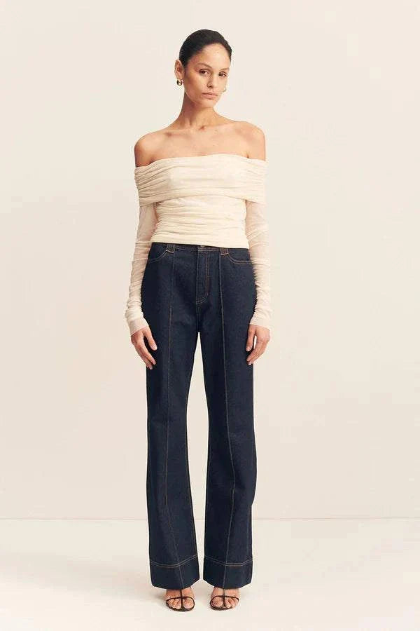 Shona Joy Mira Long Sleeve Off Shoulder Top Ivory